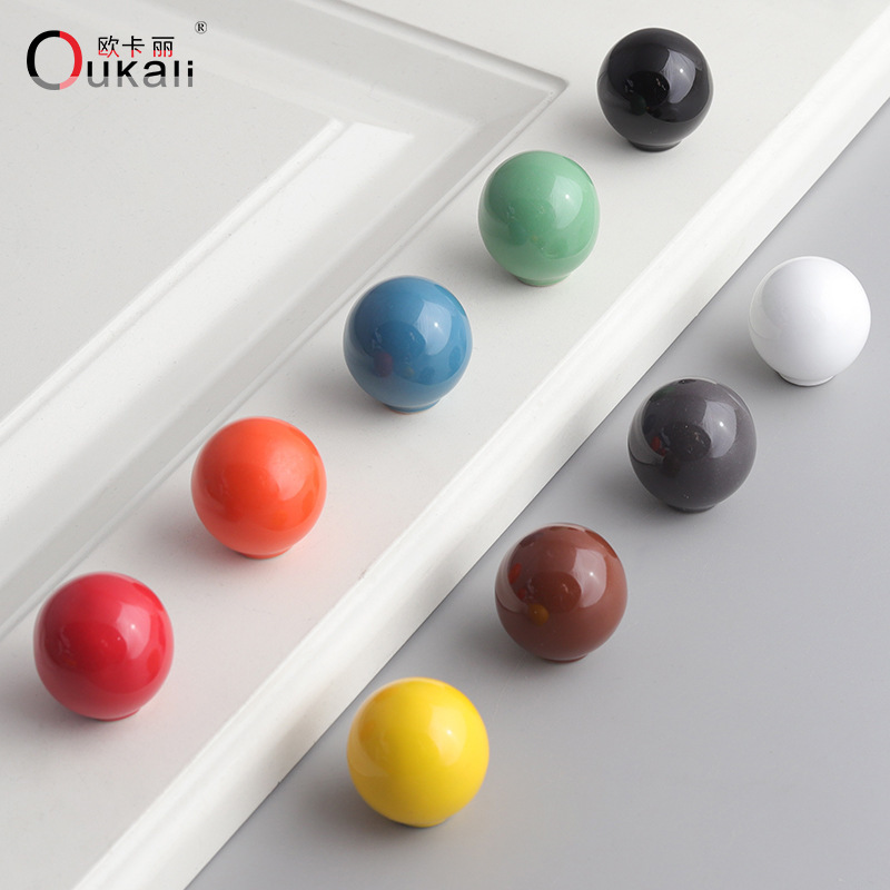 Simple color ceramic cabinet door cabinet wardrobe door drawer round single hole handle bottle cover handle small handle