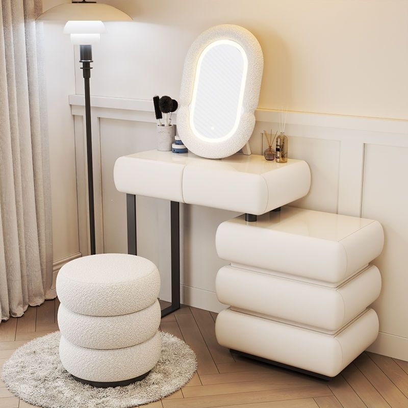 Moderno lujoso estilo francés crema de estilo dormitorio modesto y simple mesa de maquillaje de tabla de roca almacenamiento al lado de la cama gabinete todo en uno