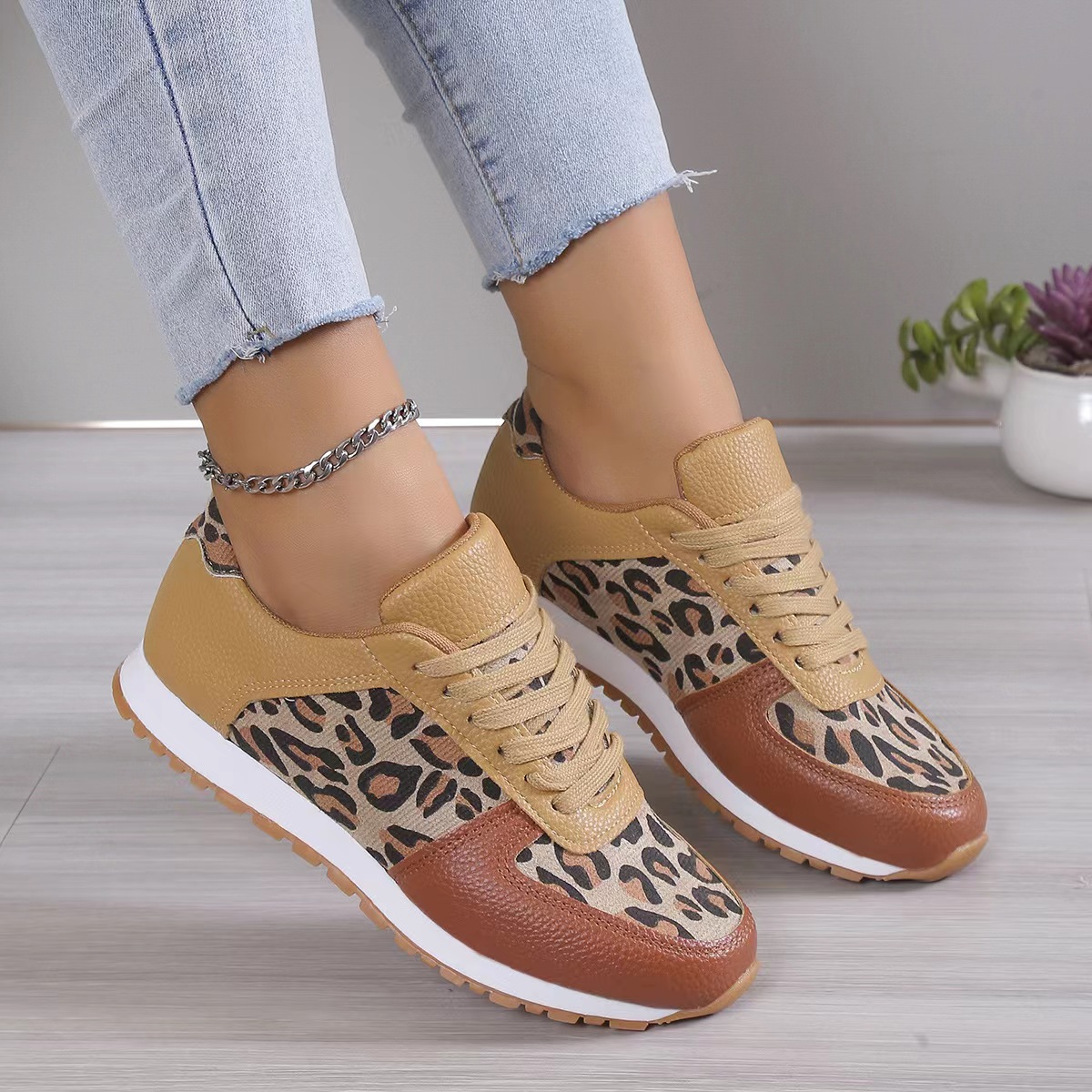 Damen Freizeitschuhe Mit Leopardenmuster Und Dicker Sohle_voghion.com