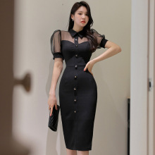 法式气质职业连衣裙2025夏季新款韩版气质修身网纱包臀女装铅笔裙