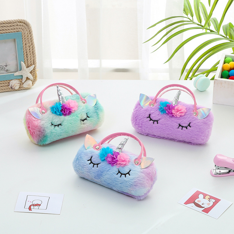 New Plush Unicorn Glasses Case Children's Handbag Coin Purse Cartoon Cute Portable Compression Folding Pen Bag