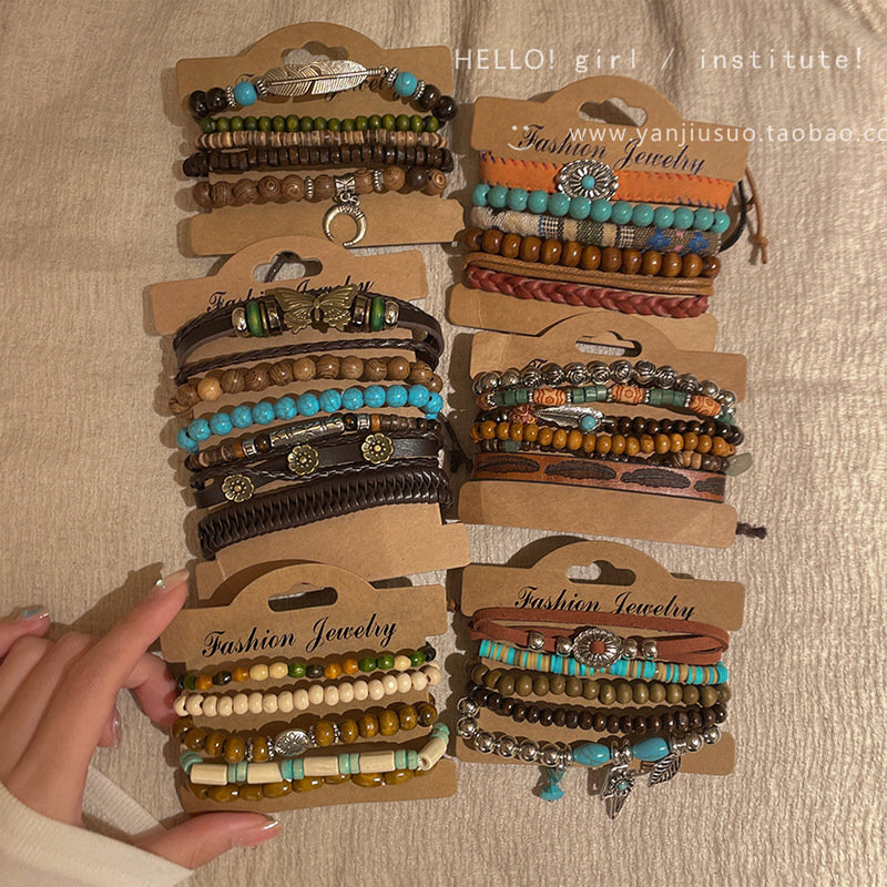 Bohemian Retro Beaded Bracelet for Women, Natural Stone Stacked, High-Looking Student Party, Suitable for Summer Hand Jewelry