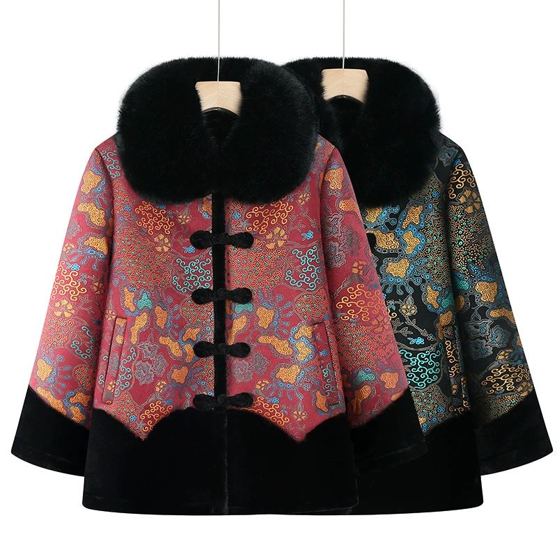 Среднее и старое женское зимнее пальто бабушки зимнее пальто бархатное утолщение пожилая мама с меховым воротником топ