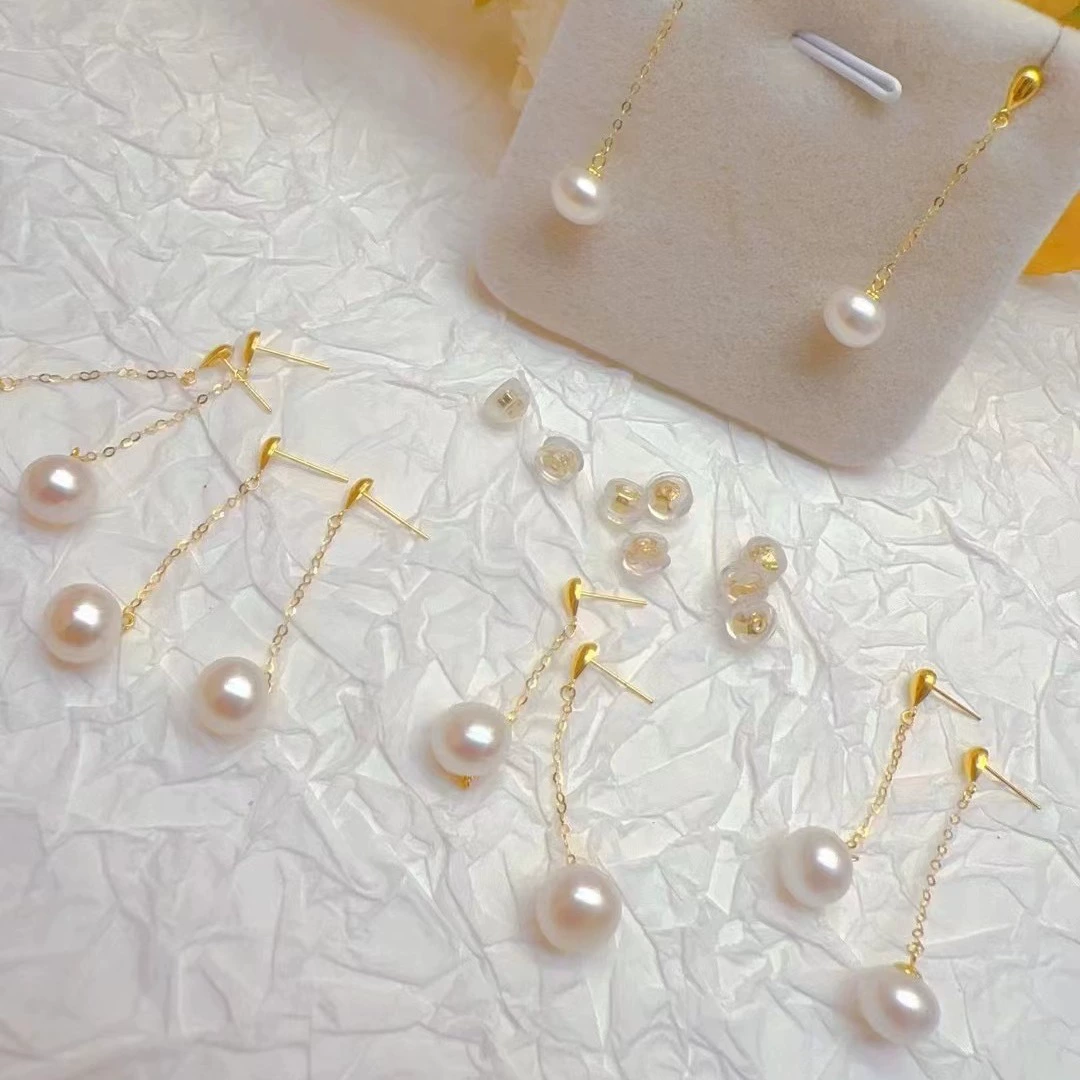 Серьги-капли из 18-каратного золота с пресноводным жемчугом AU750, простой и модный женский праздничный подарок для подруги и мамы