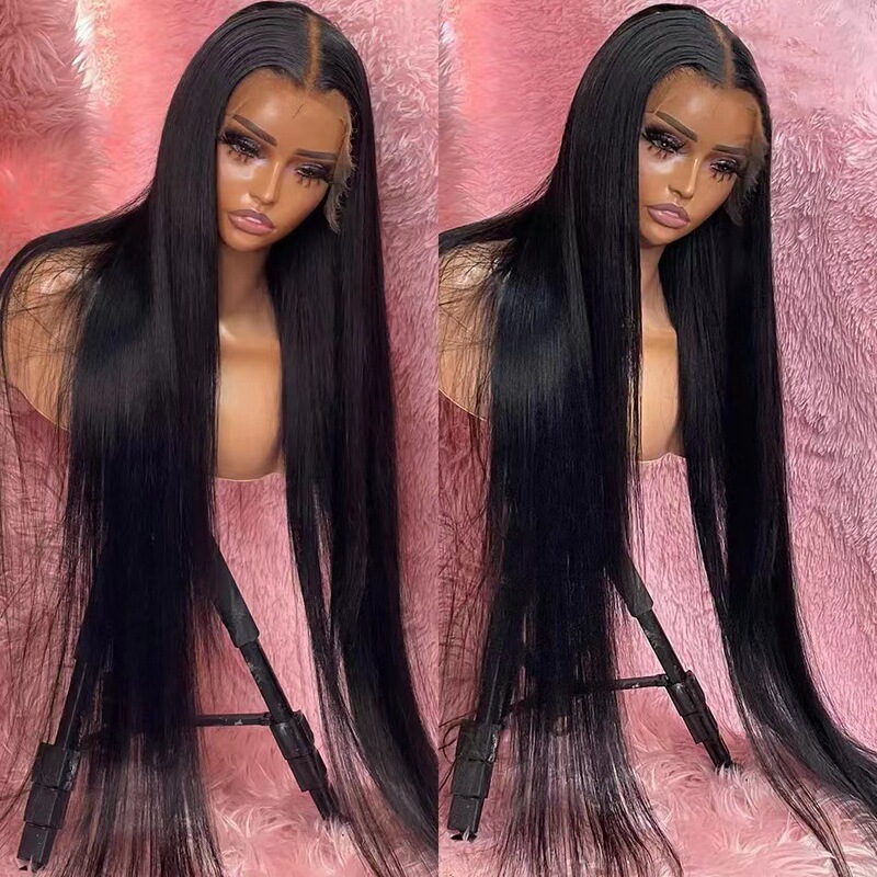 Lace Wig for Women with Long Hair, Full Headgear, Black Long Straight Hair, Front Lace, Full Realistic Wig, Manufacturer Ready for Delivery
