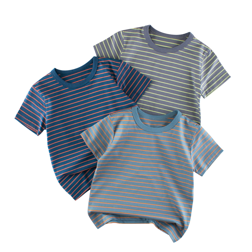 Ropa para niños transfronteriza 2025 verano ropa para niños camiseta de manga corta a rayas para niños ropa para bebés