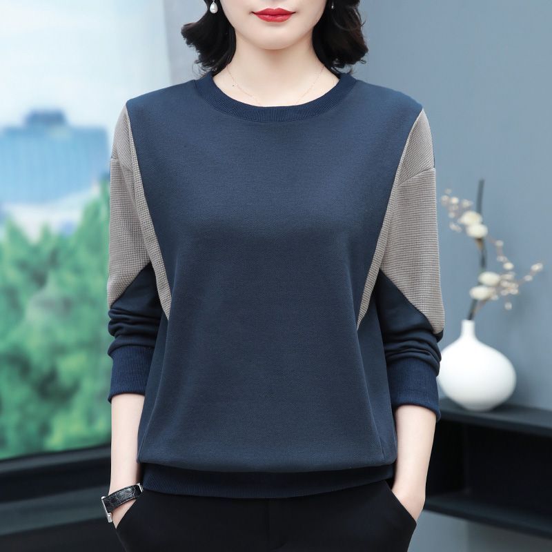 棉质卫衣女2025年春秋新款中年妈妈圆领宽松大码长袖T恤洋气上衣|undefined