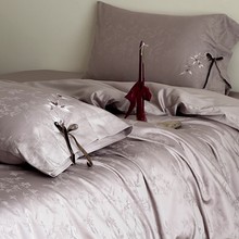 新中式色织提花100支长绒棉四件套纯棉贡缎被套床单复古花卉床品