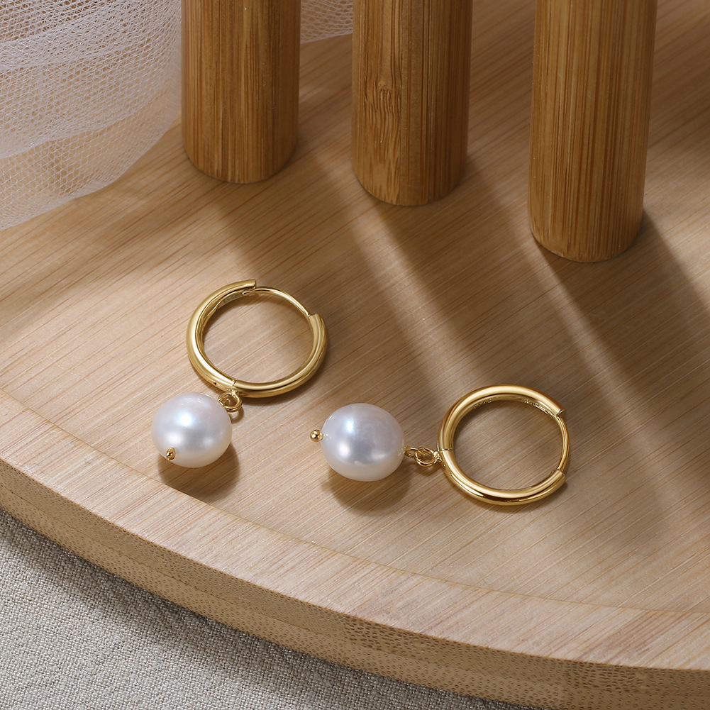 1 Pair Quantity Daily Occasion 1 Pair 925 Sterling Silver Freshwater Pearl Round Drop Earrings