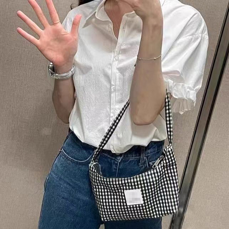 韓国 emis チェック柄脇の下バッグかわいい女の子ハンドバッグ 2025 新しい通勤ハンドバッグ女性のバッグショルダーバッグトレンディな|undefined