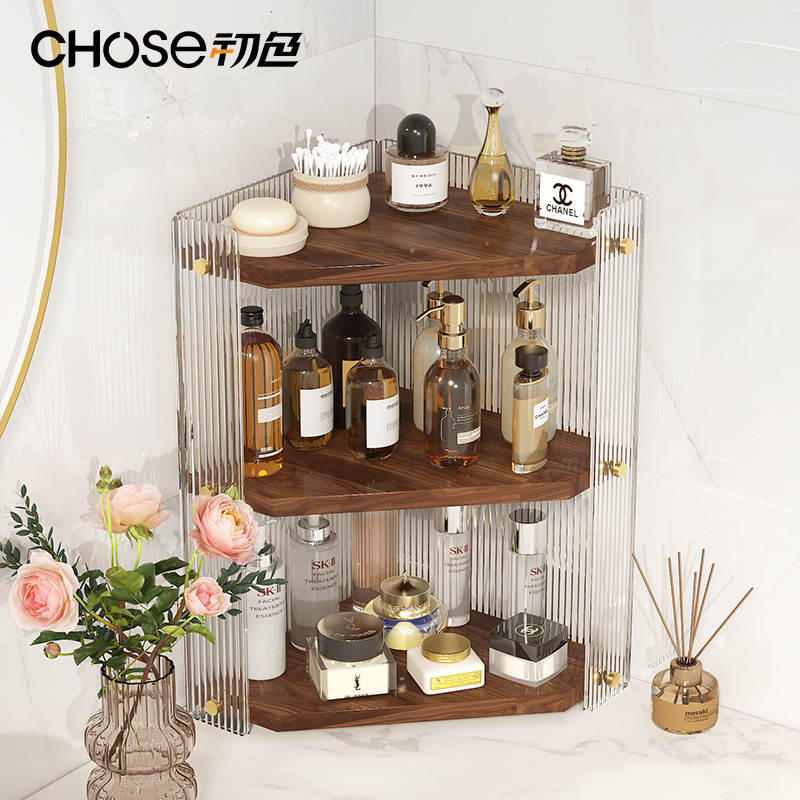 Esquina triángulo de madera maciza estante de almacenamiento baño lavabo cosméticos baño encimera esquina acrílico rack de almacenamiento