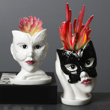 批发跨境电商园艺人物艺术花盆陶瓷创意桌面植物可爱卡通多肉盆器