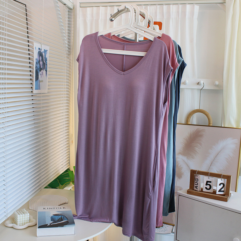 Soft and Comfortable Modal Sleeveless Dress with Breast Pads for Women Summer Loose Home Wear Nightgown Mid-Length T-Shirt Dress