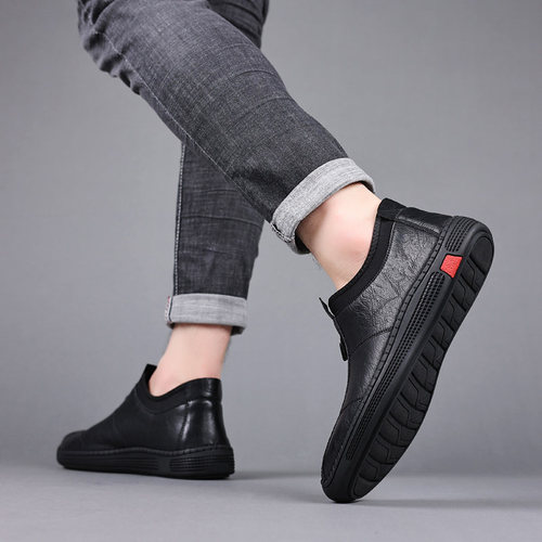 Men's Casual Leather Shoes Spring and Autumn  Soft Sole Men's Shoes Comfortable One-Step Dad Shoes Daily Low-top Leather Shoes