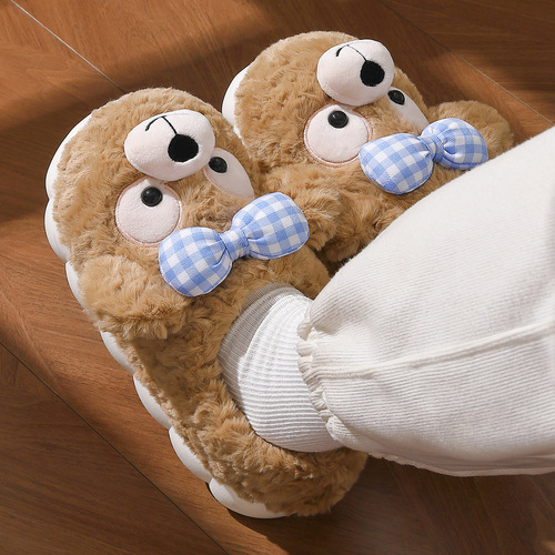 Kids' cotton slippers for girls—autumn and winter home indoor warm, non-slip, plush-heeled cotton shoes for family use—wholesale