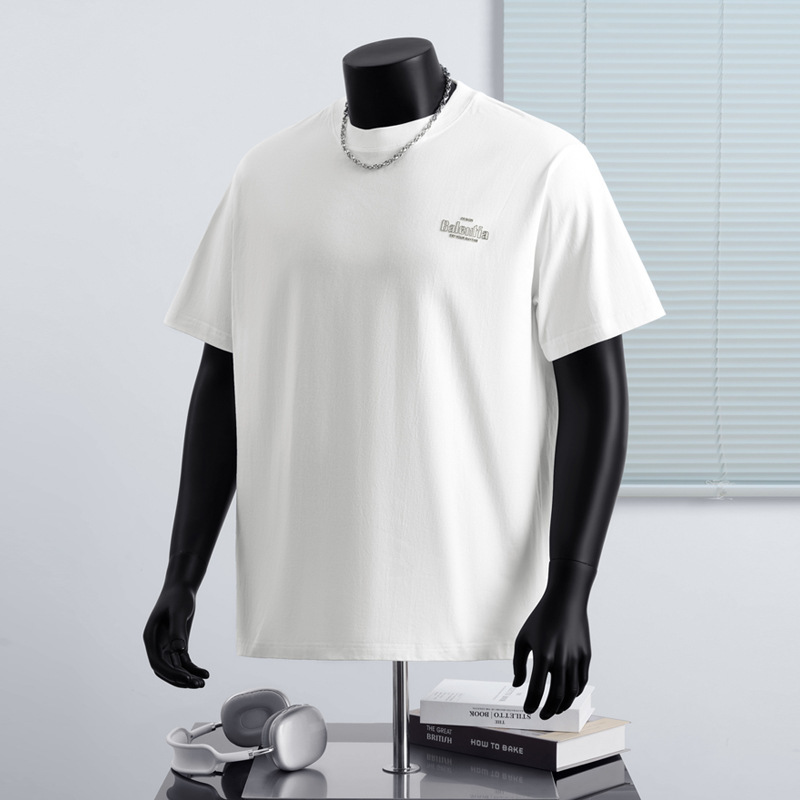 夏の軽やかな高級感、シンプルなレタープリントTシャツ、メンズトレンドブランド、立体感のあるラウンドネック半袖、万能カジュアルトップス、インス風|undefined