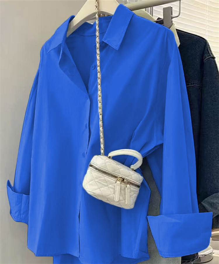 Women's Blue Shirt Elegant New Design Casual Loose Fit Long Sleeved Shirts For Layering Outerwear_ecoleips.com
