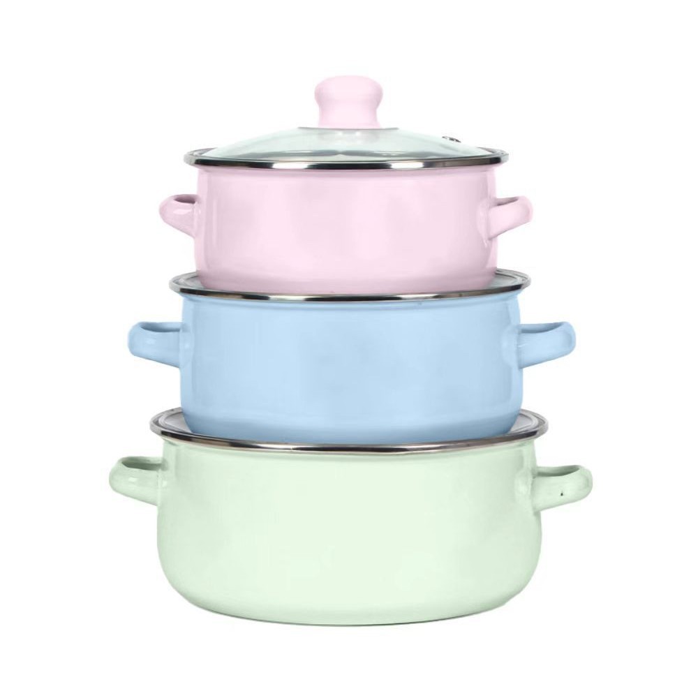 加厚糖果色搪瓷汤锅16cm18cm20cm炖锅汤锅小火锅三件套搪瓷锅带盖