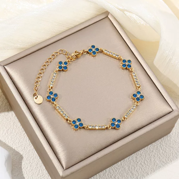 High-end, lightweight, and luxurious four-leaf clover bracelet with non-fading, dopamine-inspired colorful crystal flower embellishments – a perfect gift for women