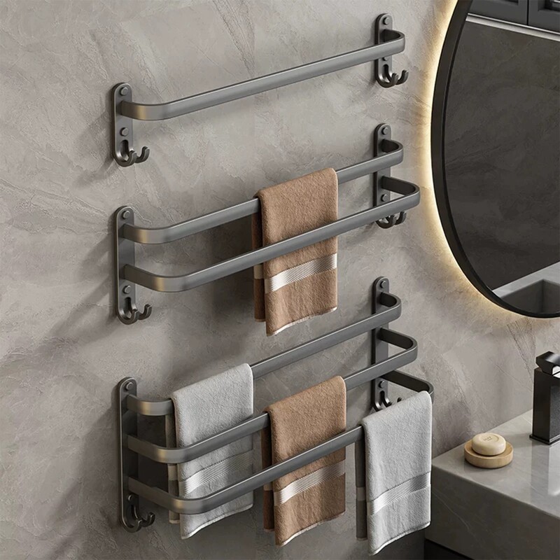 Home-use no-drill towel rack for bathroom, toilet, kitchen, and washroom, a special movable towel storage hanging rod Home-use no-drill towel rack for bathroom, toilet, kitchen, and washroom, a special movable towel storage hanging rod