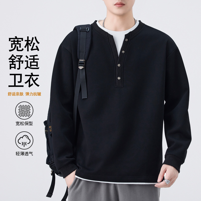 Black regular--button v-neck