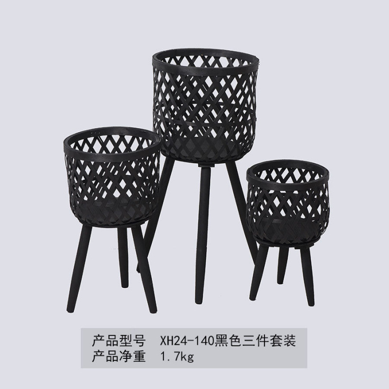 Maceta de ratán de estilo nórdico, balcón interior, sala de estar, planta, eneldo verde, soporte de flores de piso alto de madera tejido a mano