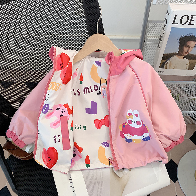 Girls' Windbreaker 2026 Autumn New Style Children's Reversible Fashionable Hooded Jacket for Spring and Autumn Girls' Windbreaker 2026 Autumn New Style Children's Reversible Fashionable Hooded Jacket for Spring and Autumn