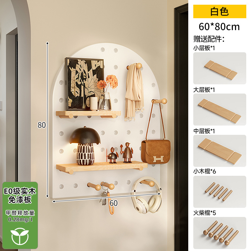 Hoyo de madera de color nuez hoyo tablero estante de madera sólida pared de modelado puerta de entrada de la casa pared detrás de la decoración estante de exhibición