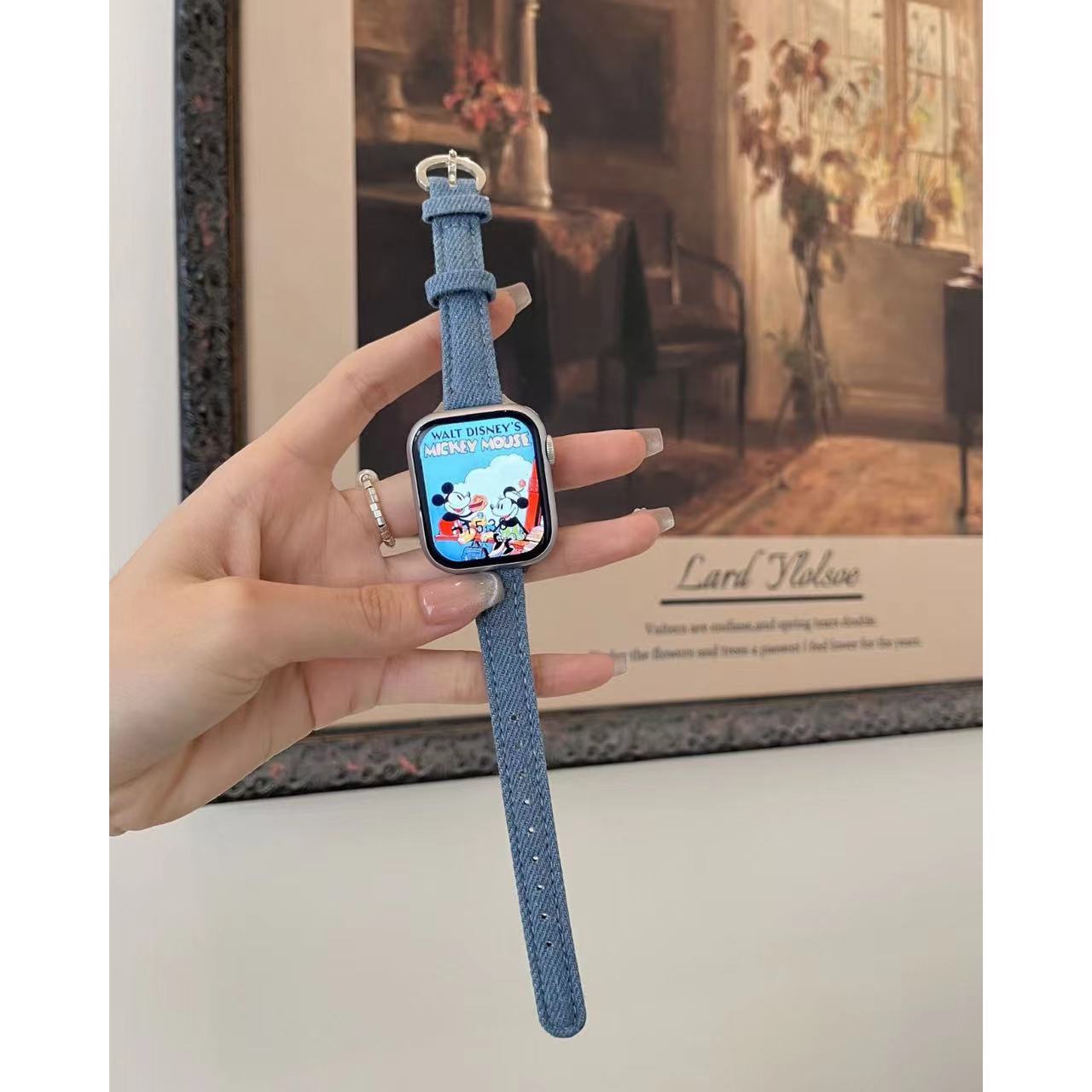 Suitable for Apple Watch Applewatch10 Strap Women's iwatch9876 Generation se Denim Strap Thin