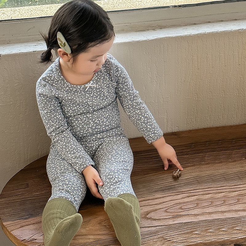 Ropa de otoño del bebé pantalones largos traje algodón los niños invierno cepillado estilo Coreano ropa interior térmica lana estante sin hueso Pijamas