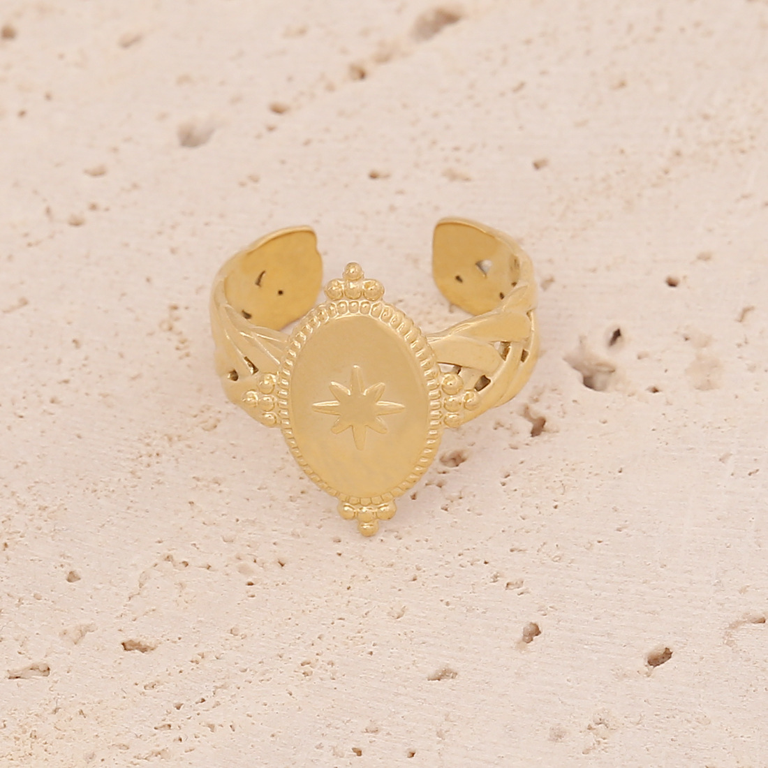 Retro Six-Pointed Star Turquoise Heart Stainless Steel Ring