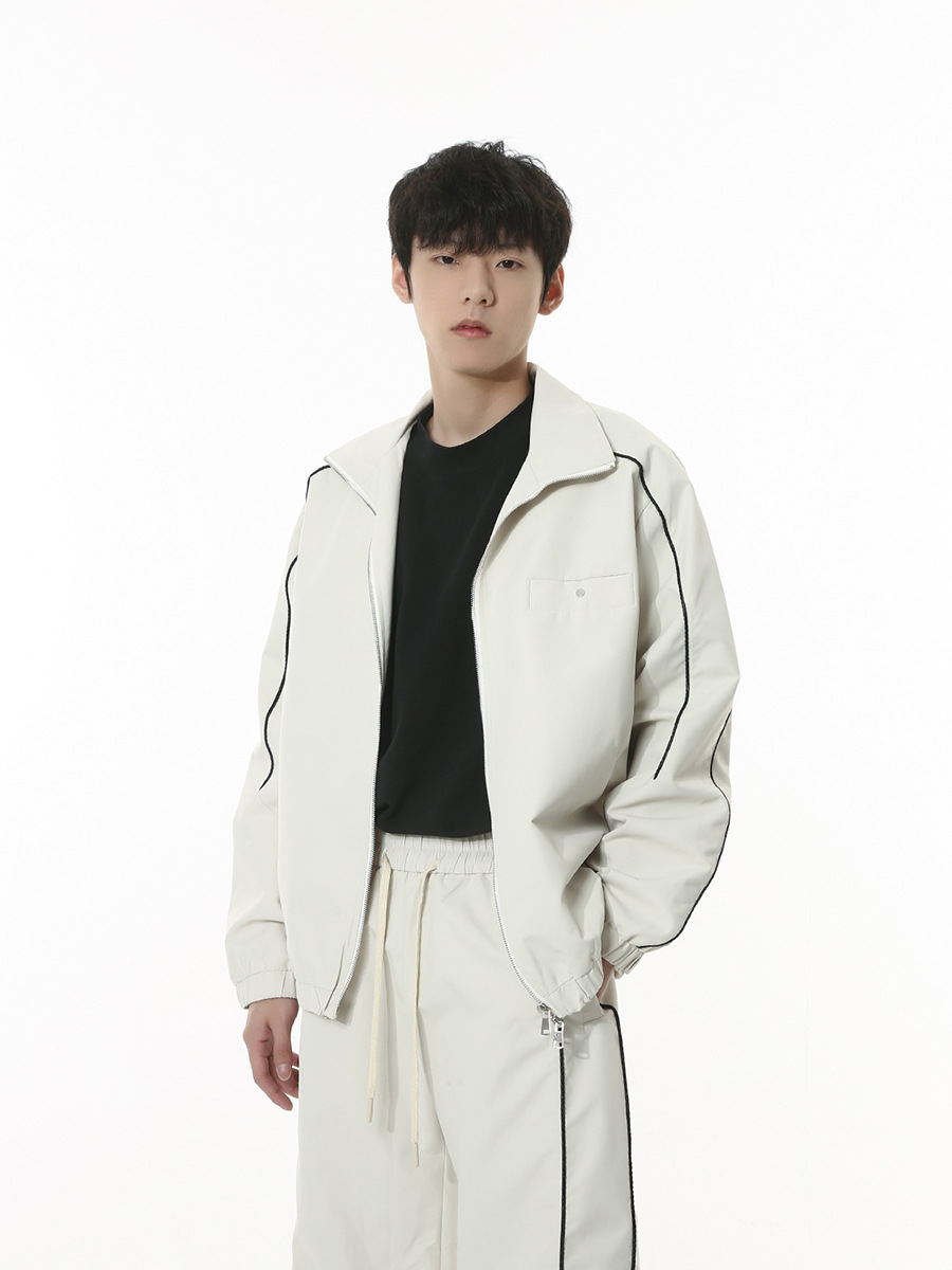 Mtlclothes ropa de Hombre | 2023 otoño nuevo americano pu Shuai lado rayado casual traje deportivo Suelto