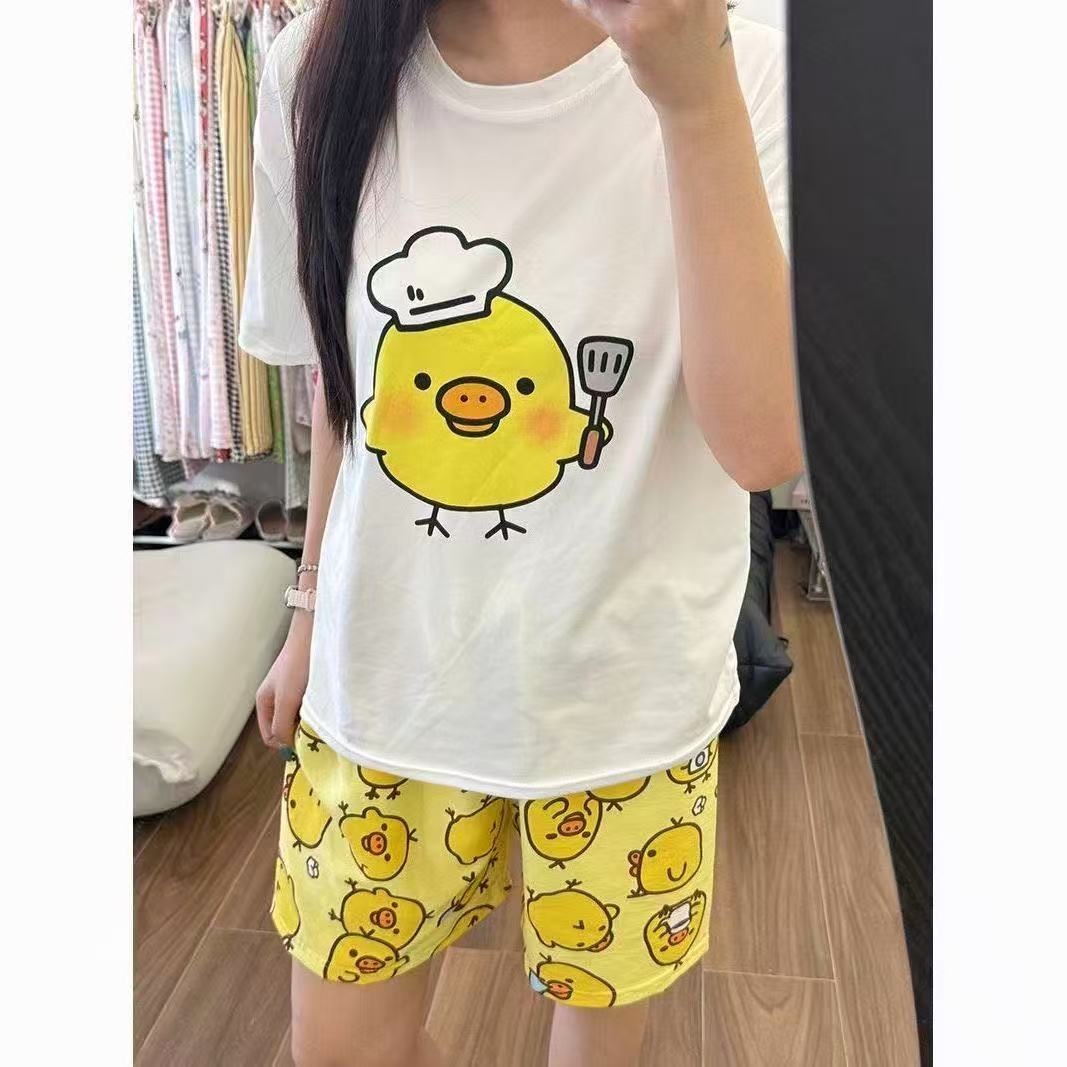 女士睡衣仿棉卡通可爱夏季舒适透气亲肤柔软时尚休闲宽松简约透气