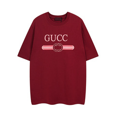 高バージョン GU 春夏ベルトクラシックレタープリントカジュアルルーズ男女兼用右半袖ラウンドネック Tシャツ
