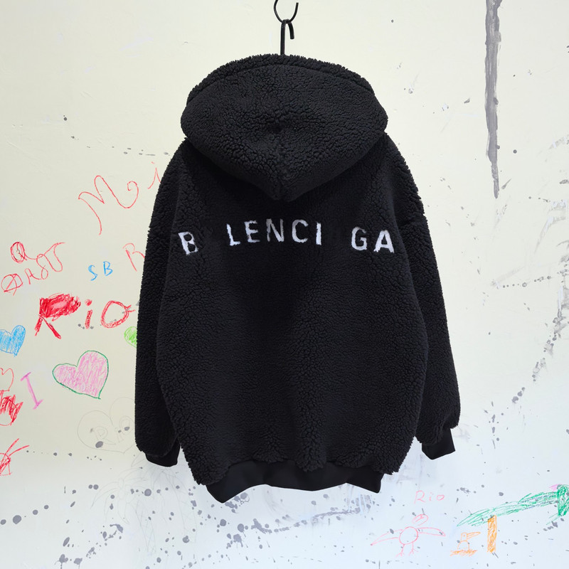 Cross-Border 25Fw Original High-Quality B Brand Men's and Women's Letter Embroidered Teddy Hooded Warm Lamb Wool Jacket