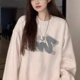 圆领卫衣女春秋薄款oversize潮牌宽松美式灰色高级感复古长袖上衣