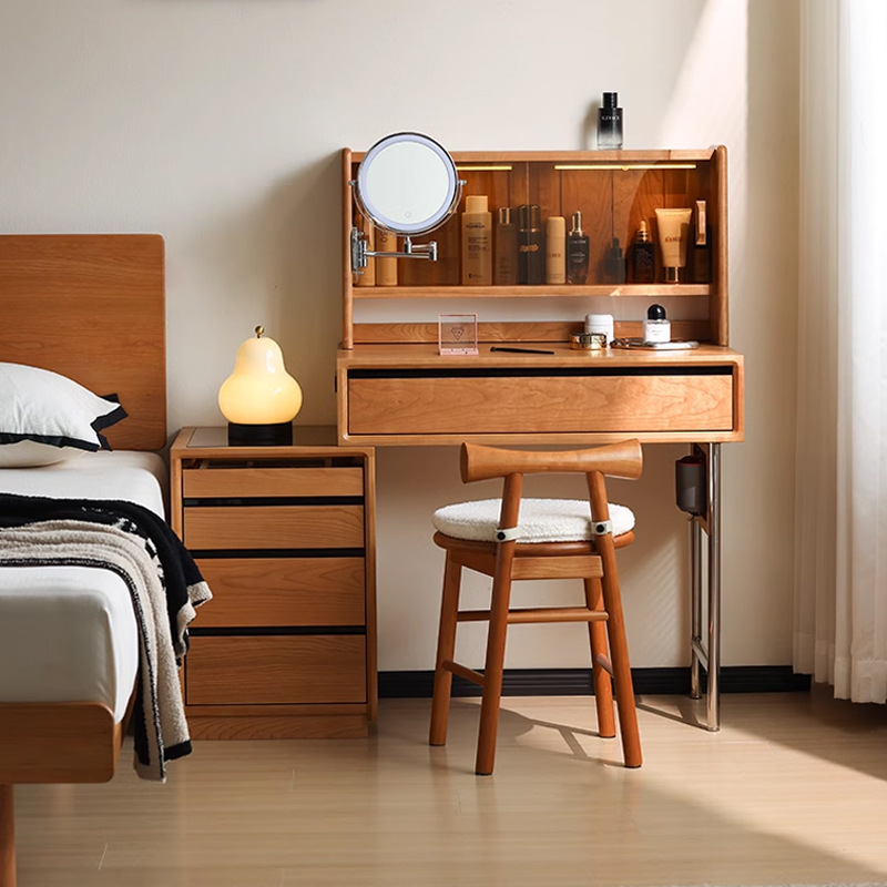 북유럽 체리 우드 달빛 드레싱 테이블 통합 단단한 나무 저장 캐비닛 침실 작은 아파트 드레싱 테이블 미니 침대 옆 테이블