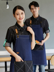 加厚耐磨帆布圍裙廚房家用logo印字西餐廳奶茶咖啡調酒師工作