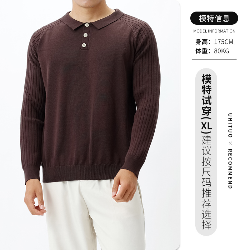 La vieja ropa de hombre suéter de alta sensación camiseta de punto hombre de negocios casual con solapa de manga larga camiseta polo de hombre
