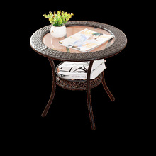 家用休閑藤椅三件套藤小圓桌簡約現代玻璃小茶幾元桌椅組合喝茶桌