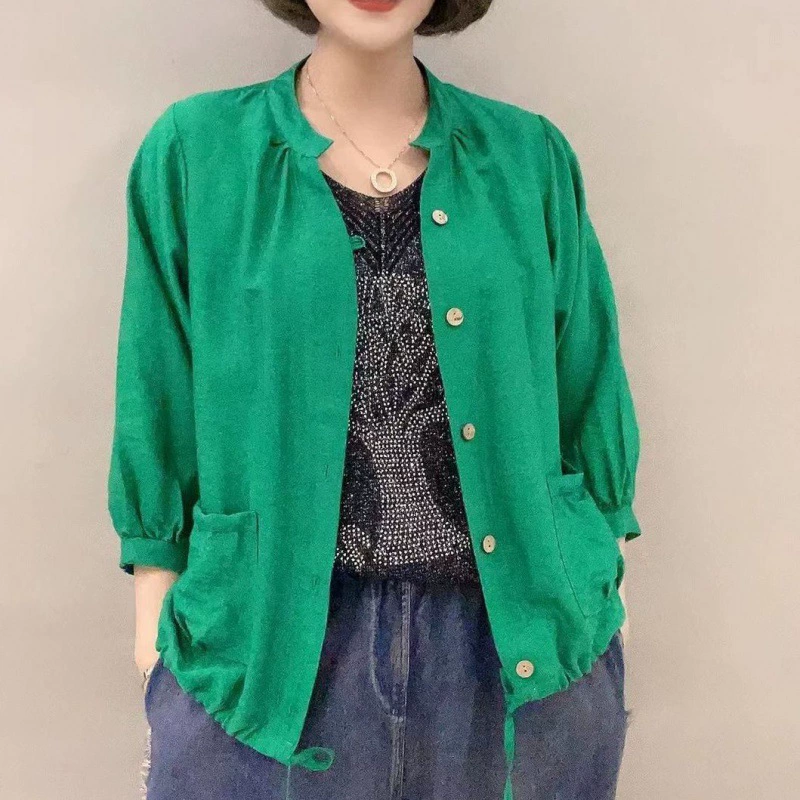 Cardigan jacket for women, cotton‑linen, western style, fitted sun‑protective layer, sizes S–4XL