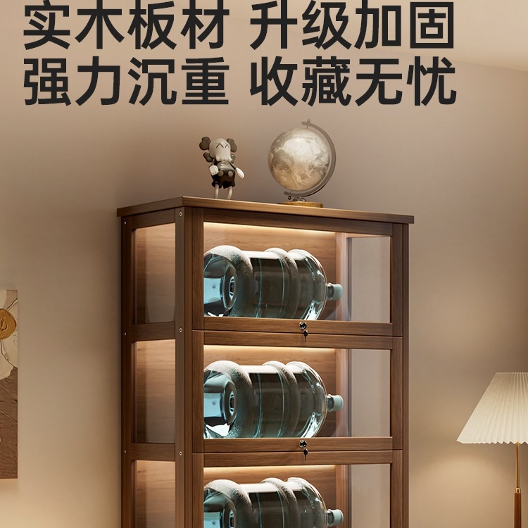 实木手办展示柜带锁储物柜模型透明礼品盲盒收纳酒柜落地玻璃展柜|undefined