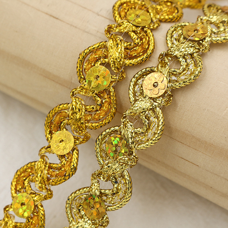 Cinta ondulada en forma de S de alambre de oro y plata de 1,5 cm, lentejuelas de ciruela láser, decoración de linterna de encaje, accesorios de ropa de escenario