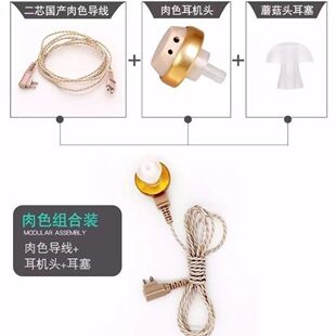 Box Type Hearing Aid Accessories Two-Hole Two-Core Headphone Cable Sound Amplifier Connection Cable Skin Color Black Single-Ear Wire