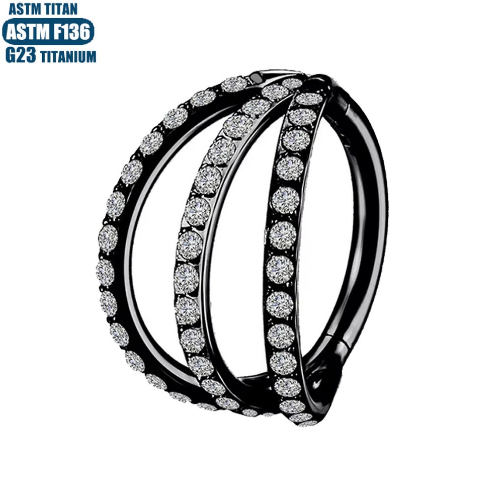 F136 Titanium Hinge Nose Ring Zircon Nasal Septum Ring Three-layer Two-color Seamless Ring Piercing Jewelry Earring detail image 11