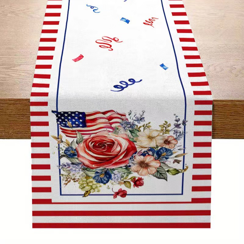 7.14 Día de la Independencia de los Estados Unidos bandera de mesa mesa de té decoración de mesa de aislamiento térmico lino impresa mesa decoración de tela