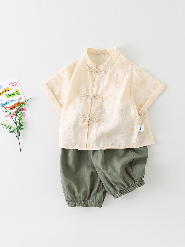 Niños Tang trajes de verano delgados bebés camisas chinas de estilo nuevo estilo chino estilo chino mangas cortas vestidos chinos para niños ropa de hebilla image 4
