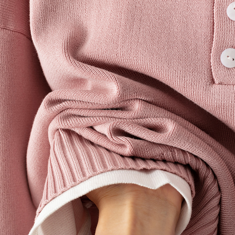 Damen Strick Zweiteiler Set Mit Lockerem Pullover Und Weiter Hose_voghion.com