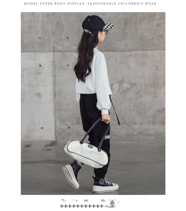 I nuovi ragazzi e ragazze della primavera 2023 per bambini indossano pantaloni da lavoro alla moda personalizzati, t-shirt girocollo, set da due pezzi_voghion.com