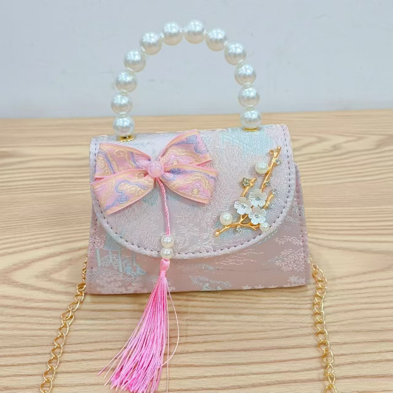 Bolso de arco de borda para niños bolso de moda de perlas bolso de cambio accesorios de ropa china princesa bolso de mano diagonal